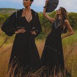 Be the epitome of boho chic with this elegant handmade black dress. Its backless design and minimalist features make it perfect for any occasion.