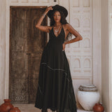 Summer Boho Hippie Dress with Open Shoulders - Handwoven Cotton with Bells and Hand Embroidery, Inspired by Indian Woman Culture