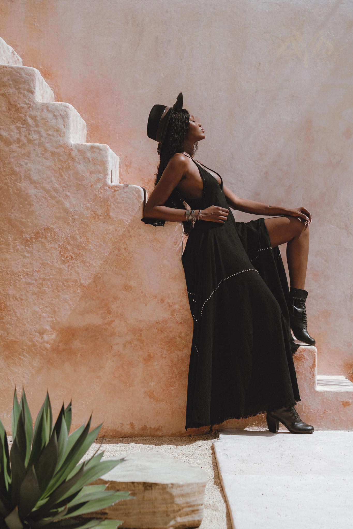 Sexy Open Neckline Cocktail Dress in Black - Decorated with Bells and Organic Handwoven Cotton, Embracing Indian Cultural Inspirations