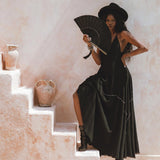 Black Goddess Dress with Jingle Bells - Greek Gothic Style with Bohemian Touch, Organic Cotton, Inspired by Indian Woman Culture