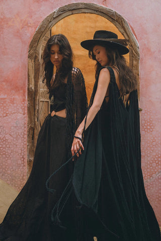 Look beautiful in a black goddess dress with a ring from Aya Sacred Wear 