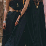Feel divine in this stunning black cape dress by Aya Sacred Wear.