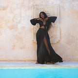 Organic Black Bohemian Maxi Skirt: Belted and Adjustable - Match with Jackets from Our Collection.