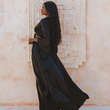 Eco-friendly Black Maxi Skirt: Boho Silk Design for Summer - Pairs Beautifully with Our Silk Wrap Tops.