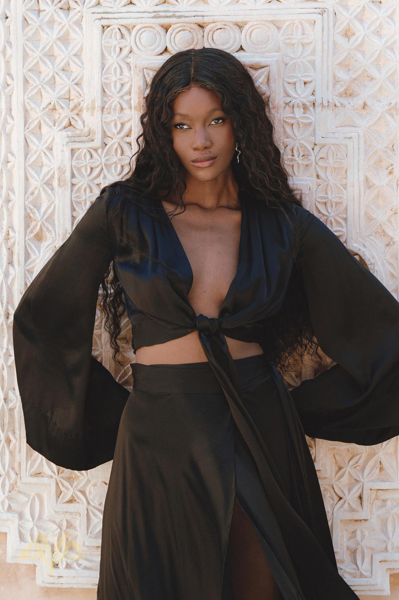 Pure Ahimsa Silk Kimono Blouse in Black - A Strikingly Soft Elegant Top with Adjustable Wrap Design for Women.