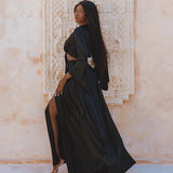 Embrace Elegance with a Black Silk Wrap Top - Bohemian Cover Up with Bell Sleeves, Perfect for a Flowy Summer Look