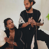 Handwoven Cotton Black Boho Poncho for men By AYA Sacred Wear 