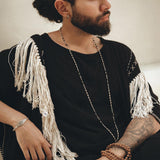 Handwoven Cotton Black Boho Poncho for men By AYA Sacred Wear 