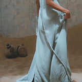 Blue Aurora Greek Goddess Dress • Macrame Toga Dress • One shoulder Maxi Dress - AYA Sacred Wear