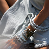 Blue Aurora Greek Goddess Dress • Macrame Toga Dress • One shoulder Maxi Dress - AYA Sacred Wear