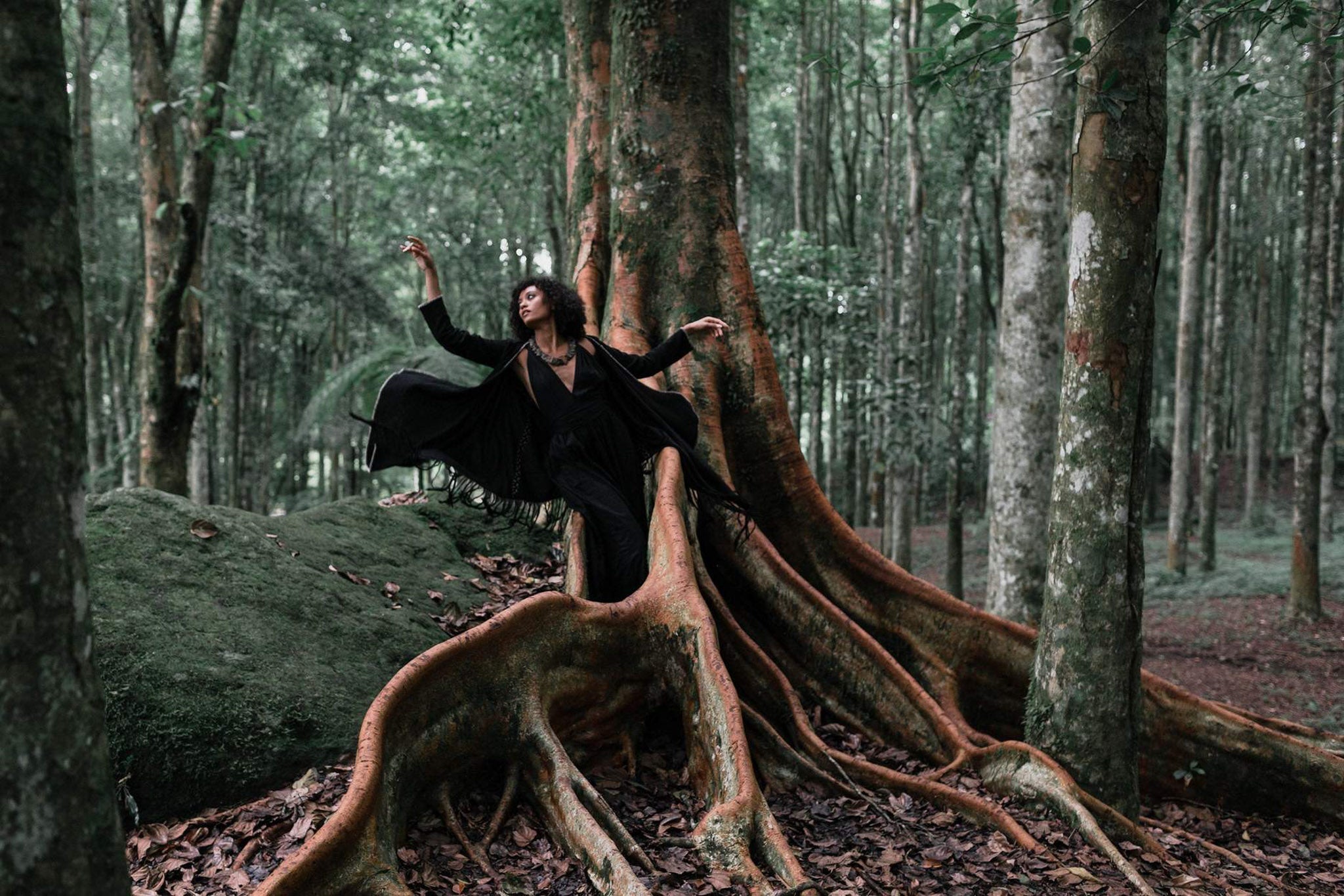 Bohemian Black Cardigan • Black Long Cotton Kimono Robe With Hand Embroidery - AYA Sacred Wear