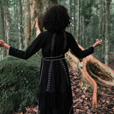 Bohemian Black Cardigan • Black Long Cotton Kimono Robe With Hand Embroidery - AYA Sacred Wear