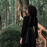 Bohemian Black Cardigan • Black Long Cotton Kimono Robe With Hand Embroidery - AYA Sacred Wear