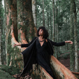 Bohemian Black Cardigan • Black Long Cotton Kimono Robe With Hand Embroidery - AYA Sacred Wear