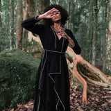Bohemian Black Cardigan • Black Long Cotton Kimono Robe With Hand Embroidery - AYA Sacred Wear