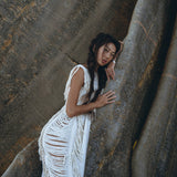 Boho Beach Wedding Dress • Bohemian Wedding Dress Hand Loomed with Tassels - AYA Sacred Wear