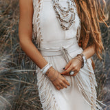 Boho Beach Wedding Dress • Bohemian Wedding Dress Hand Loomed with Tassels - AYA Sacred Wear
