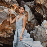 Boho Bridesmaid Dress • A Line Dress • Sky Blue Maxi Adjustable Dress - AYA Sacred Wear