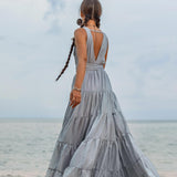 Boho Bridesmaid Dress • A Line Dress • Sky Blue Maxi Adjustable Dress - AYA Sacred Wear