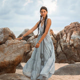 Boho Bridesmaid Dress • A Line Dress • Sky Blue Maxi Adjustable Dress - AYA Sacred Wear