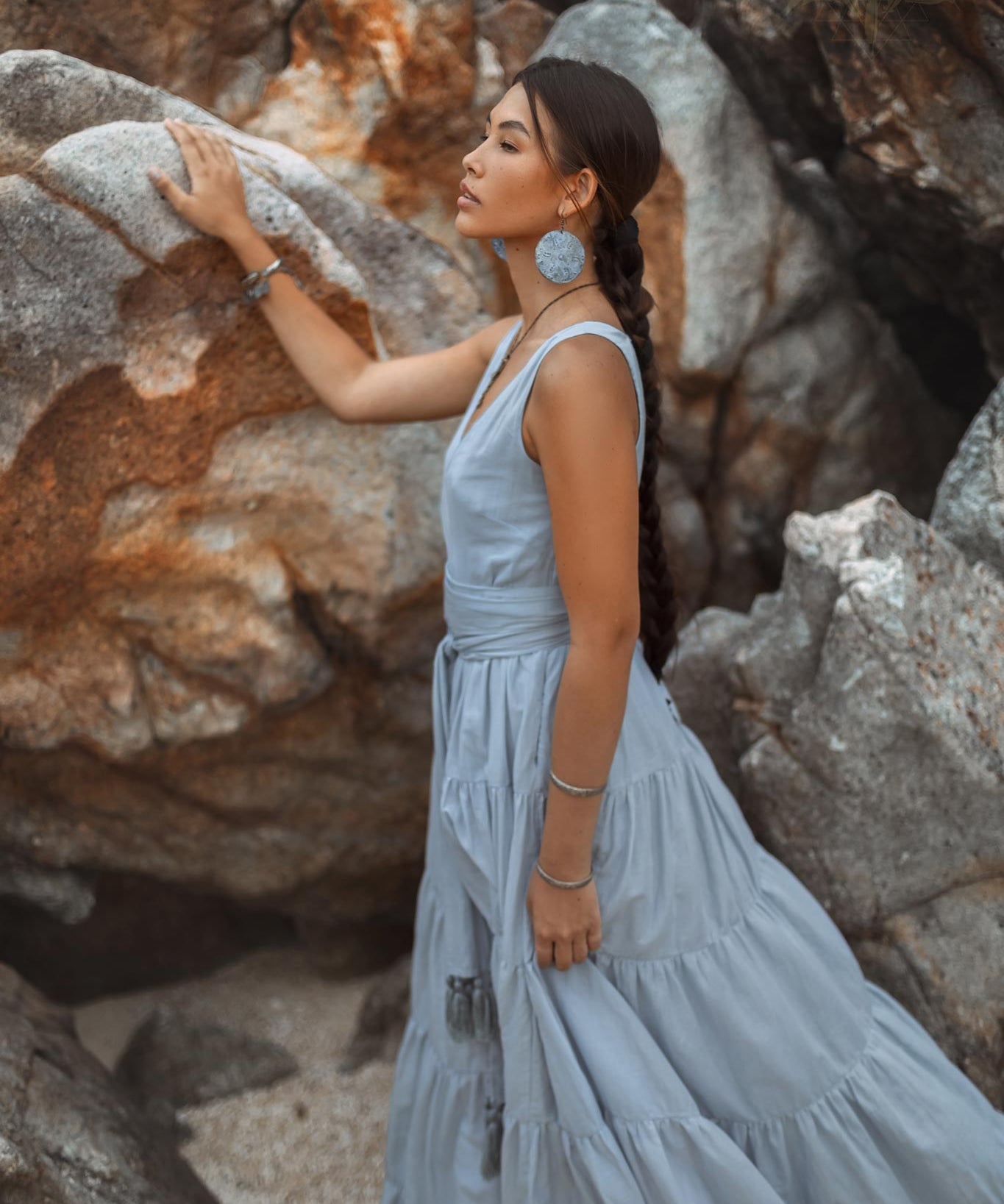 Boho Bridesmaid Dress • A Line Dress • Sky Blue Maxi Adjustable Dress - AYA Sacred Wear