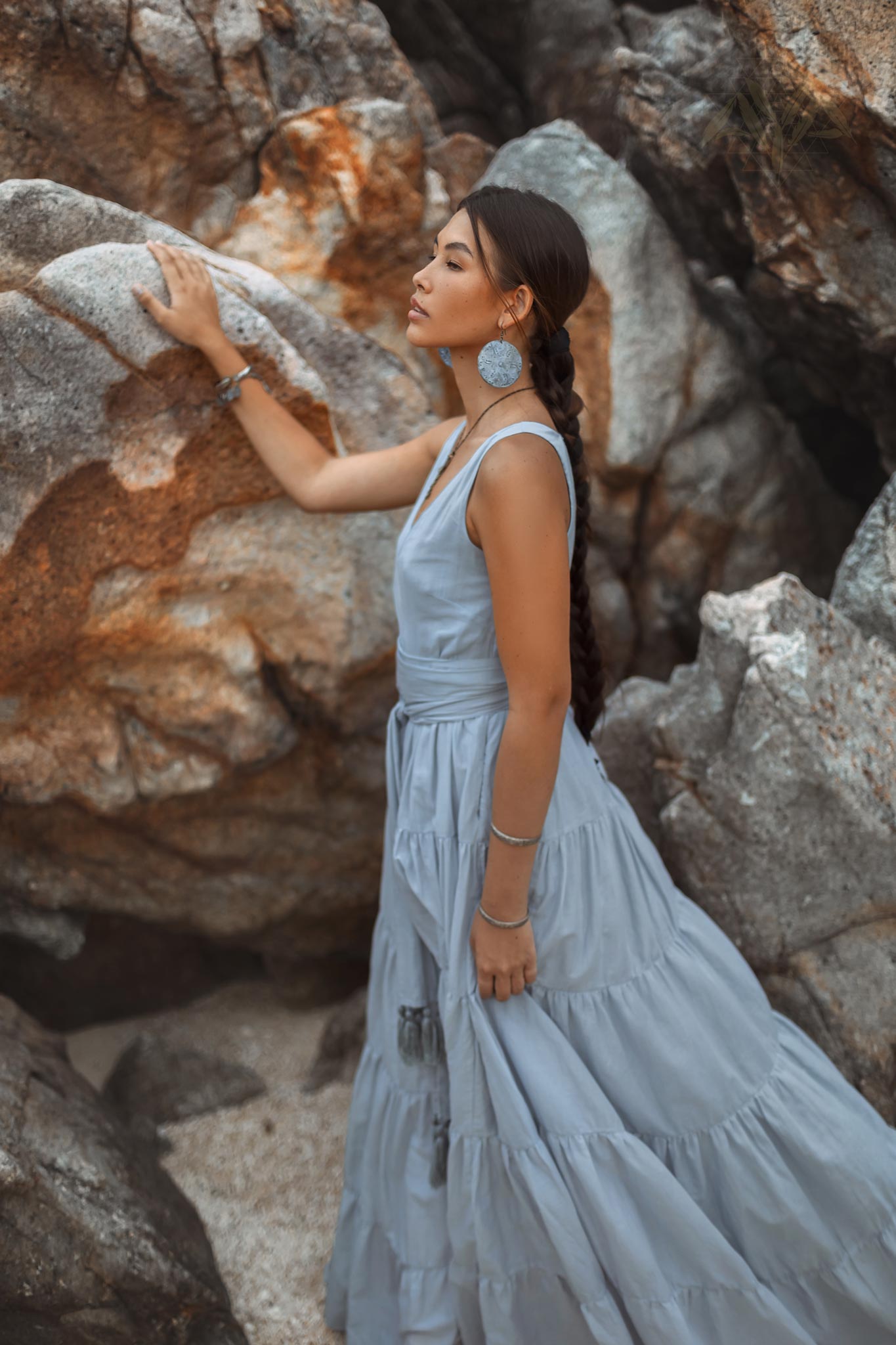 Boho Bridesmaid Dress • A Line Dress • Sky Blue Maxi Adjustable Dress - AYA Sacred Wear