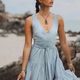 Boho Bridesmaid Dress • A Line Dress • Sky Blue Maxi Adjustable Dress - AYA Sacred Wear