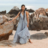 Boho Bridesmaid Dress • A Line Dress • Sky Blue Maxi Adjustable Dress - AYA Sacred Wear