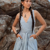 Boho Bridesmaid Dress • A Line Dress • Sky Blue Maxi Adjustable Dress - AYA Sacred Wear