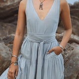 Boho Bridesmaid Dress • A Line Dress • Sky Blue Maxi Adjustable Dress - AYA Sacred Wear