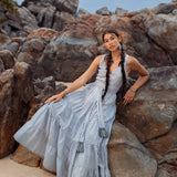 Boho Bridesmaid Dress • A Line Dress • Sky Blue Maxi Adjustable Dress - AYA Sacred Wear