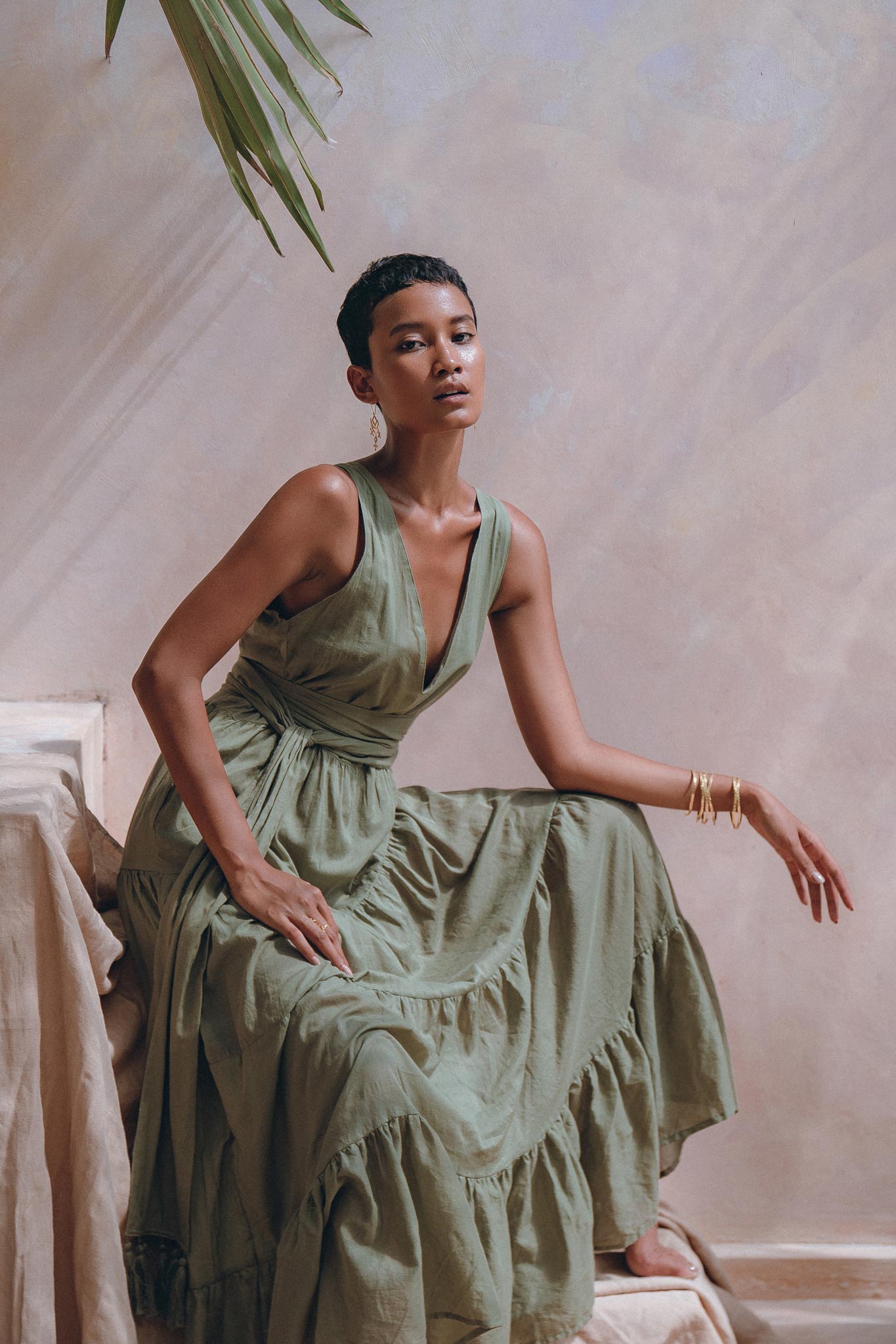 Sage Green Boho Bridesmaid Dress - Adjustable Women's Dress