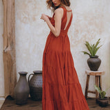 Boho Bridesmaid Dress • Boho Belted Dress • Red Maxi Adjustable Dress - AYA Sacred Wear
