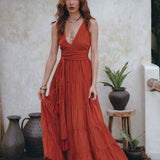 Boho Bridesmaid Dress • Boho Belted Dress • Red Maxi Adjustable Dress - AYA Sacred Wear