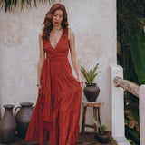 Boho Bridesmaid Dress • Boho Belted Dress • Red Maxi Adjustable Dress - AYA Sacred Wear