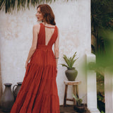 Boho Bridesmaid Dress • Boho Belted Dress • Red Maxi Adjustable Dress - AYA Sacred Wear