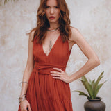 Boho Bridesmaid Dress • Boho Belted Dress • Red Maxi Adjustable Dress - AYA Sacred Wear