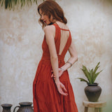 Boho Bridesmaid Dress • Boho Belted Dress • Red Maxi Adjustable Dress - AYA Sacred Wear
