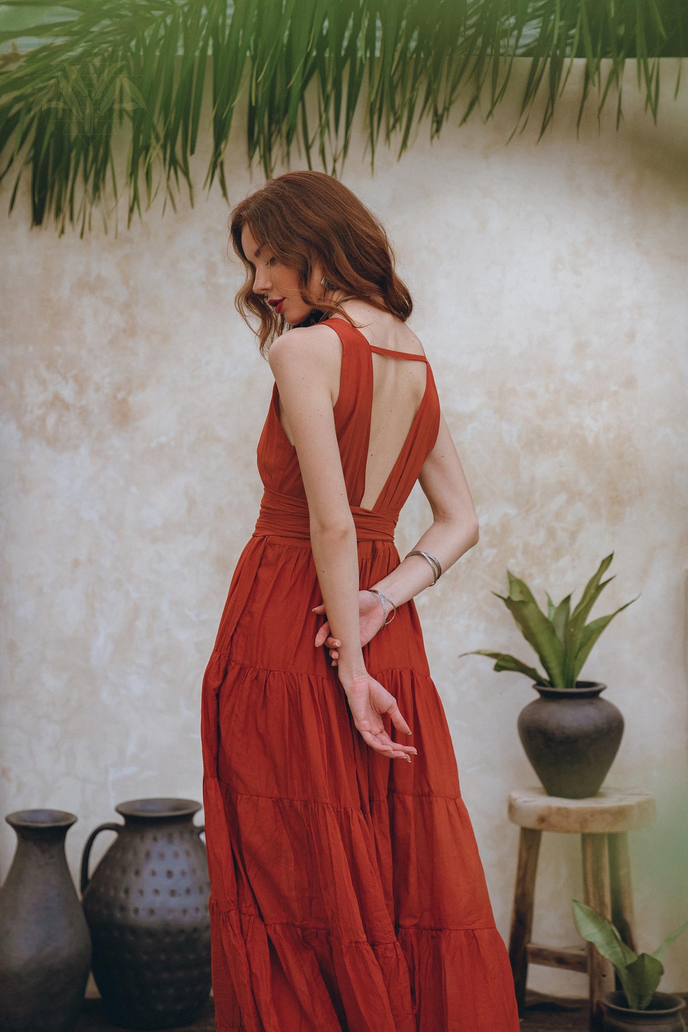 Boho Bridesmaid Dress • Boho Belted Dress • Red Maxi Adjustable Dress - AYA Sacred Wear