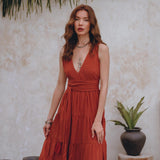 Boho Bridesmaid Dress • Boho Belted Dress • Red Maxi Adjustable Dress - AYA Sacred Wear