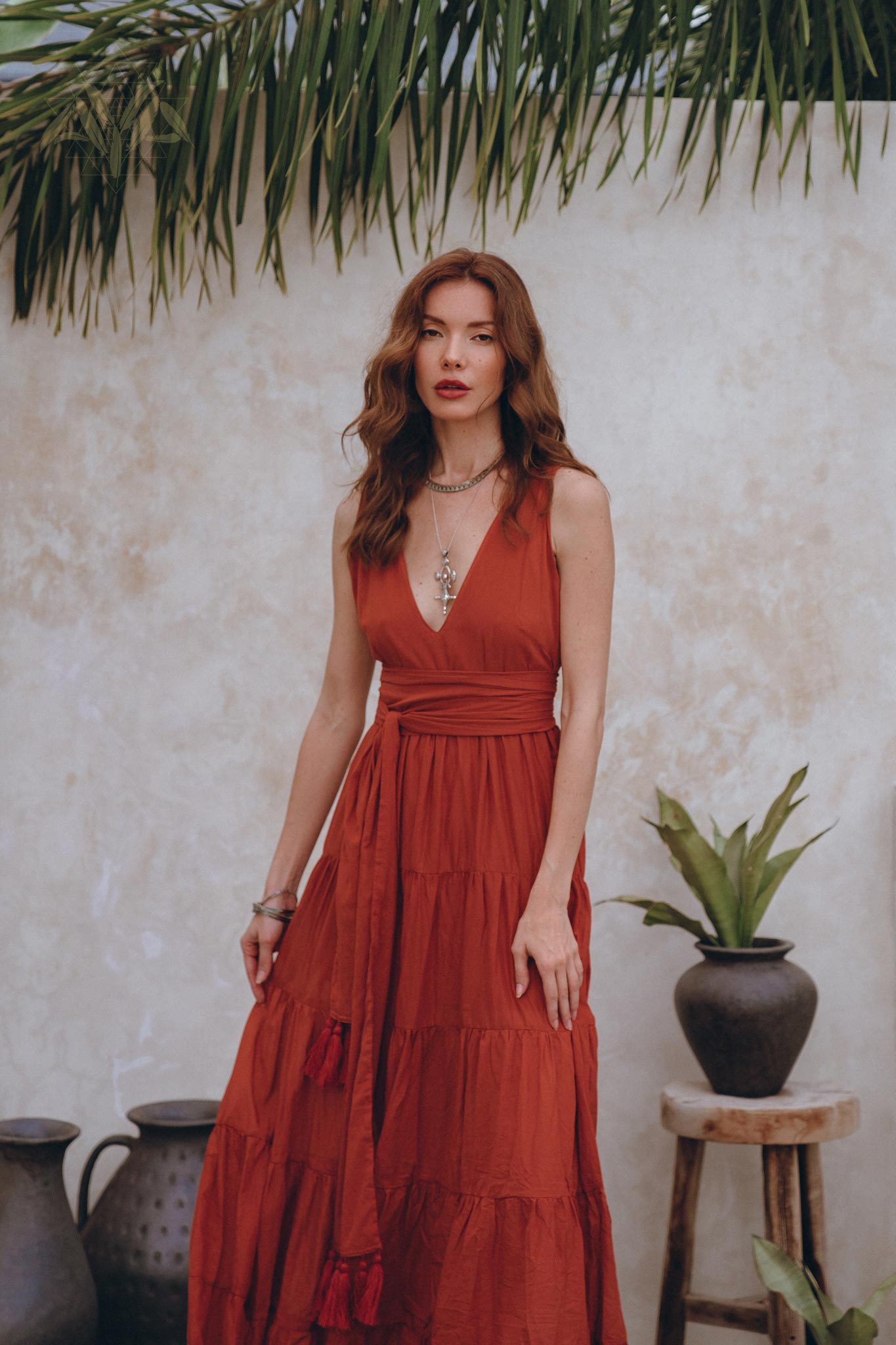 Boho Bridesmaid Dress • Boho Belted Dress • Red Maxi Adjustable Dress - AYA Sacred Wear