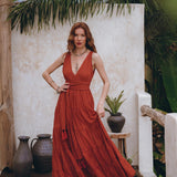 Boho Bridesmaid Dress • Boho Belted Dress • Red Maxi Adjustable Dress - AYA Sacred Wear