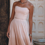 Boho Corset and Skirt for Women • Baby Pink Bustier Top and Maxi Skirt - AYA Sacred Wear