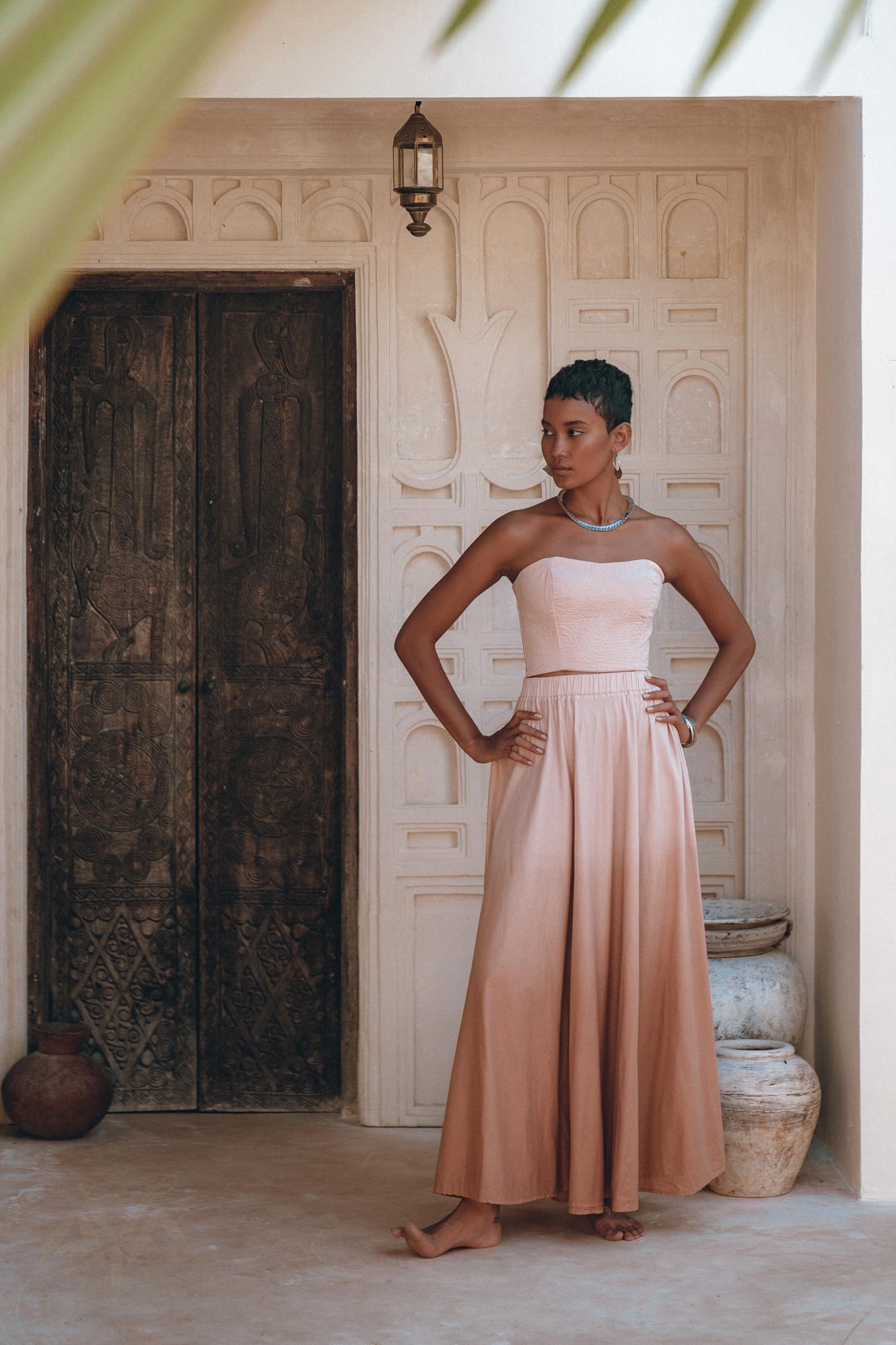 Boho Corset and Skirt for Women • Baby Pink Bustier Top and Maxi Skirt - AYA Sacred Wear