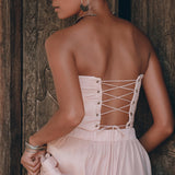 Boho Corset and Skirt for Women • Baby Pink Bustier Top and Maxi Skirt - AYA Sacred Wear