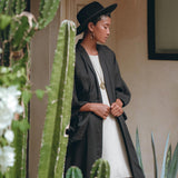 Boho Cover Up • Wide Sleeve Bohemian Cardigan • Black Linen Kimono Robe - AYA Sacred Wear