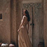 Boho Dress for Woman • Long Maxi Bohemian Dress • Beige Sandal Organic Dress - AYA Sacred Wear