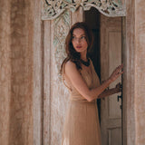 Boho Dress for Woman • Long Maxi Bohemian Dress • Beige Sandal Organic Dress - AYA Sacred Wear
