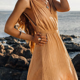 Boho Dress for Woman • Long Maxi Bohemian Dress • Beige Sandal Organic Dress - AYA Sacred Wear