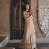Boho Dress for Woman • Long Maxi Bohemian Dress • Beige Sandal Organic Dress - AYA Sacred Wear